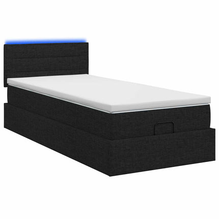 Ottoman seng med madras og LED Sort 100 x 200 cm Stof