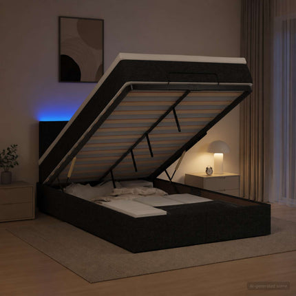 Ottoman seng med madras og LED Sort 120 x 200 cm Stof