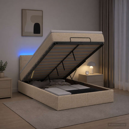 Ottoman seng med madras og LED Cremefarvet 120 x 190 cm Stof