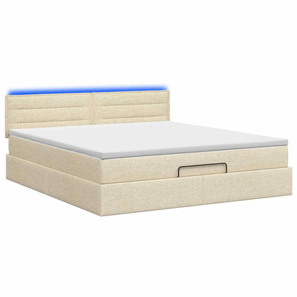 Ottoman seng med madras og LED Cremefarvet 140 x 200 cm Stof