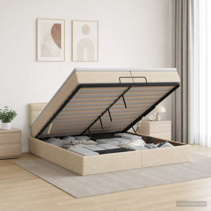 Ottoman seng med madras og LED Cremefarvet 200 x 200 cm Stof