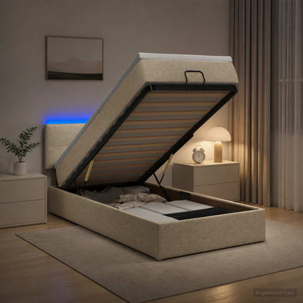 Ottoman seng med madras og LED Cremefarvet 80 x 200 cm Stof