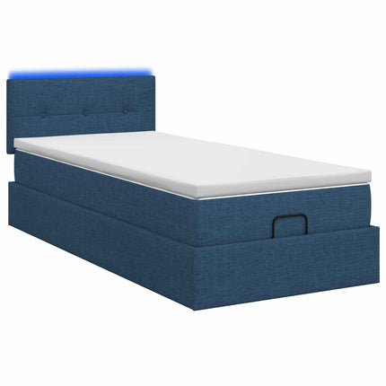 Ottoman seng med madras og LED Blå 90 x 190 cm Stof