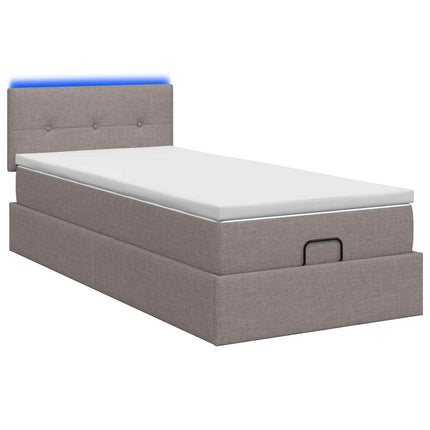 Ottoman seng med madras og LED Gråbrun 100 x 200 cm Stof