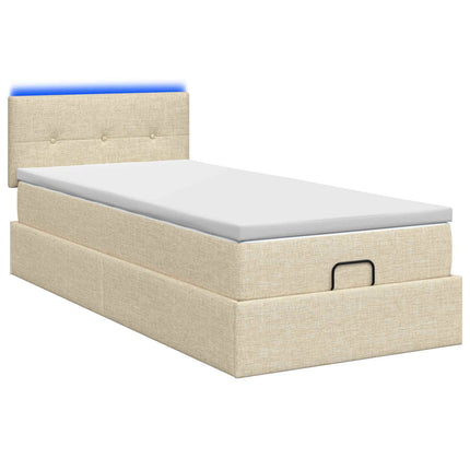 Ottoman seng med madras og LED Cremefarvet 100 x 200 cm Stof