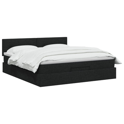 Ottoman seng med madras og LED Sort 140 x 190 cm Stof