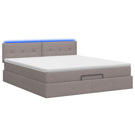 Ottoman seng med madras og LED Gråbrun 140 x 200 cm Stof