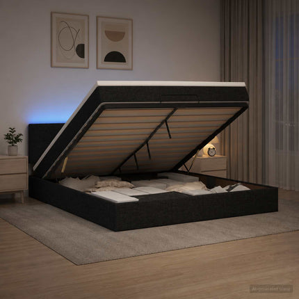 Ottoman seng med madras og LED Sort 140 x 190 cm Stof