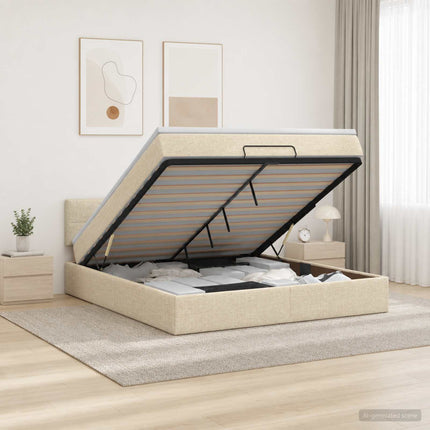 Ottoman seng med madras og LED Cremefarvet 140 x 200 cm Stof