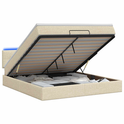 Ottoman seng med madras og LED Cremefarvet 180 x 200 cm Stof