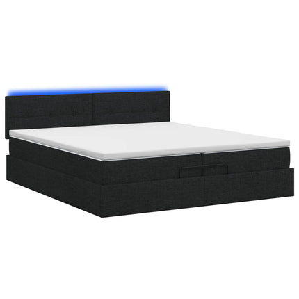 Ottoman seng med madras og LED Sort 200 x 200 cm Stof