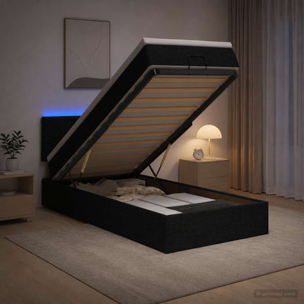 Ottoman seng med madras og LED Sort 90 x 190 cm Stof