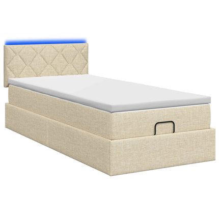 Ottoman seng med madras og LED Cremefarvet 90 x 190 cm Stof
