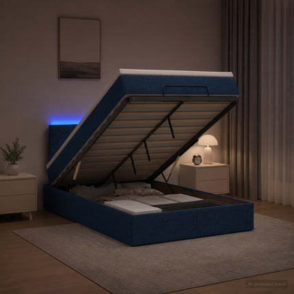 Ottoman seng med madras og LED Blå 120 x 190 cm Stof