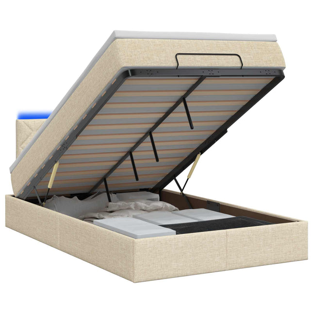 Ottoman seng med madras og LED Cremefarvet 120 x 200 cm Stof