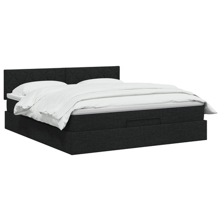 Ottoman seng med madras og LED Sort 140 x 190 cm Stof