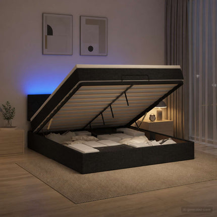 Ottoman seng med madras og LED Sort 140 x 190 cm Stof