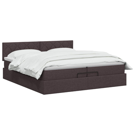 Ottoman seng med madras og LED Mørk Brun 200 x 200 cm Stof
