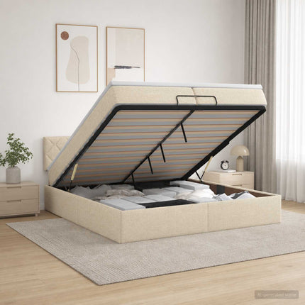 Ottoman seng med madras og LED Cremefarvet 200 x 200 cm Stof