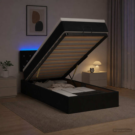Ottoman seng med madras og LED Sort 100 x 200 cm Velour
