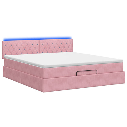 Ottoman seng med madras og LED Lyserød 140 x 200 cm Velour