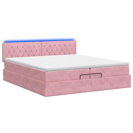 Ottoman seng med madras og LED Lyserød 200 x 200 cm Velour