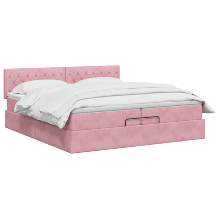 Ottoman seng med madras og LED Lyserød 200 x 200 cm Velour