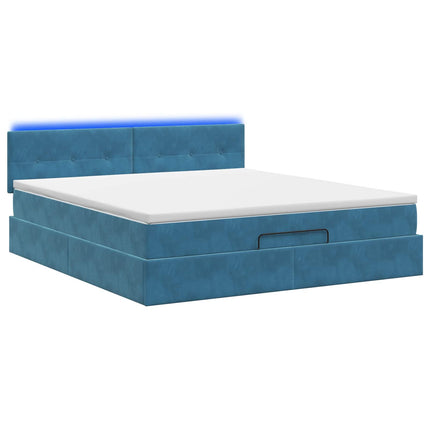 Ottoman seng med madras og LED Mørkeblå 140 x 190 cm Velour