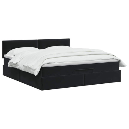 Ottoman seng med madras og LED Sort 160 x 200 cm Velour