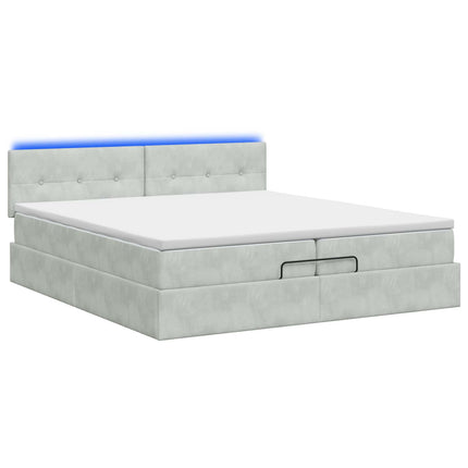 Ottoman seng med madras og LED Lysegrå 200 x 200 cm Velour