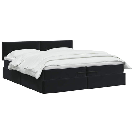 Ottoman seng med madras og LED Sort 200 x 200 cm Velour