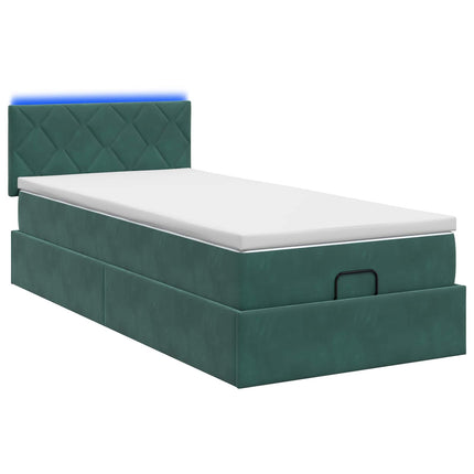 Ottoman seng med madras og LED Mørkegrøn 90 x 200 cm Velour