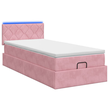 Ottoman seng med madras og LED Lyserød 90 x 200 cm Velour