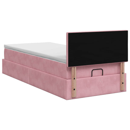 Ottoman seng med madras og LED Lyserød 90 x 200 cm Velour
