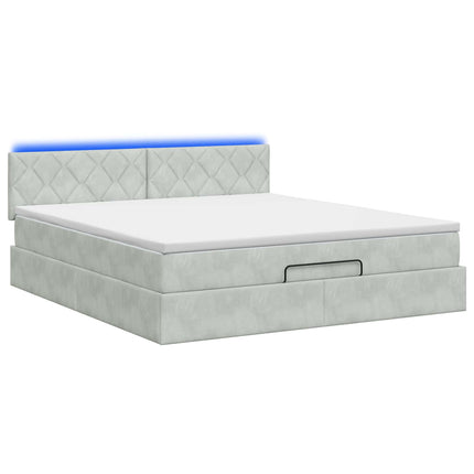 Ottoman seng med madras og LED Lysegrå 140 x 190 cm Velour