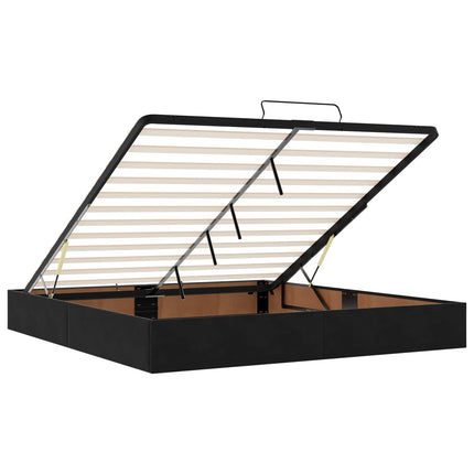 Ottoman seng med madras og LED Sort 200 x 200 cm Velour