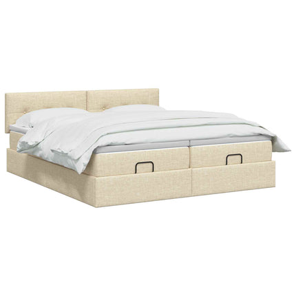 Ottoman seng med madras og LED Cremefarvet 160 x 200 cm Stof