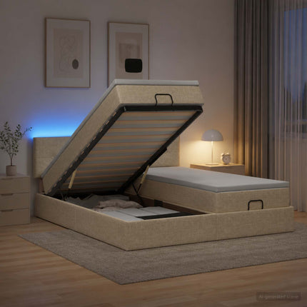 Ottoman seng med madras og LED Cremefarvet 160 x 200 cm Stof