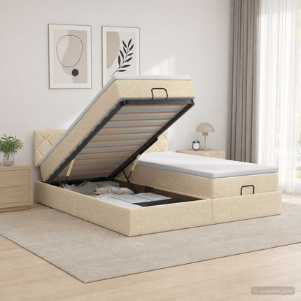 Ottoman seng med madras og LED Cremefarvet 200 x 200 cm Stof
