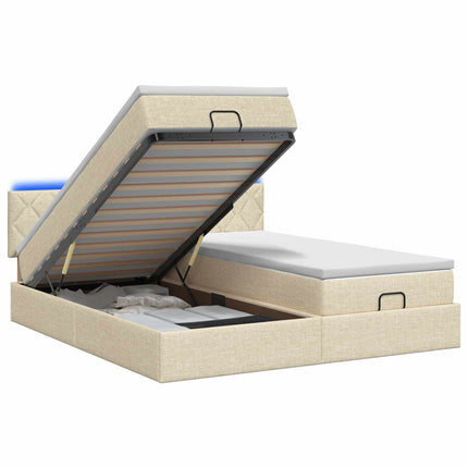 Ottoman seng med madras og LED Cremefarvet 200 x 200 cm Stof