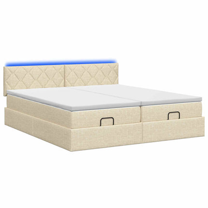 Ottoman seng med madras og LED Cremefarvet 200 x 200 cm Stof