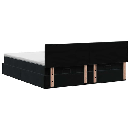 Ottoman seng med madras og LED Sort 200 x 200 cm Velour