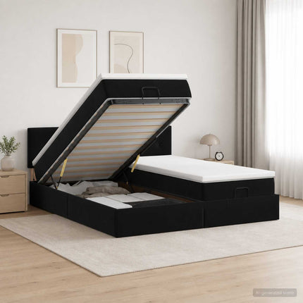 Ottoman seng med madras og LED Sort 160 x 200 cm Velour