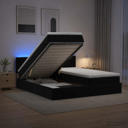 Ottoman seng med madras og LED Sort 160 x 200 cm Velour