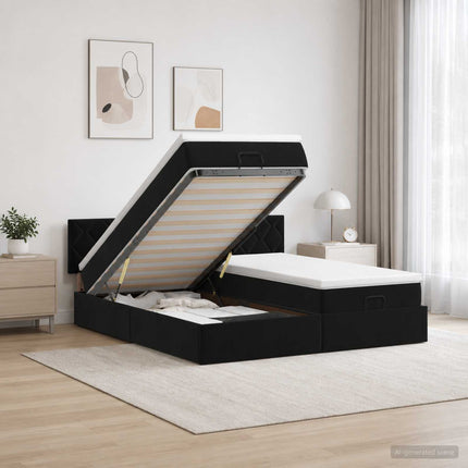 Ottoman seng med madras og LED Sort 180 x 200 cm Velour