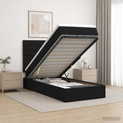 Ottoman seng med madras og LED Sort 80 x 200 cm Stof