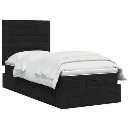 Ottoman seng med madras med hovedgærde Sort 90 x 190 cm Stof