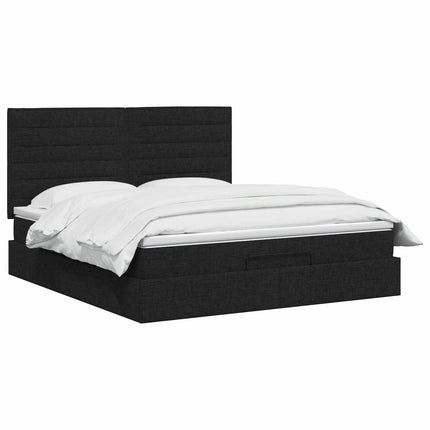 Ottoman seng med madras med hovedgærde Sort 160 x 200 cm Stof