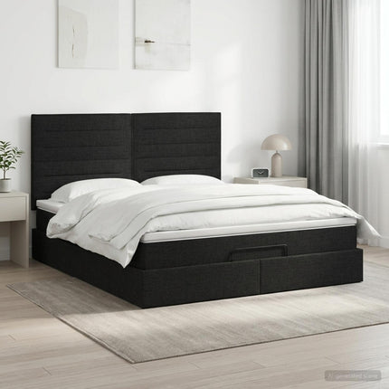 Ottoman seng med madras med hovedgærde Sort 160 x 200 cm Stof