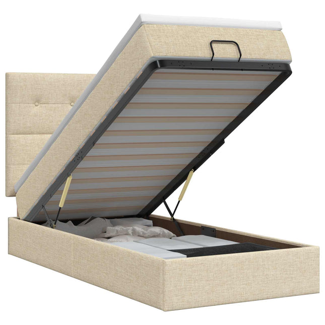 Ottoman seng med madras Cremefarvet 100 x 200 cm Stof